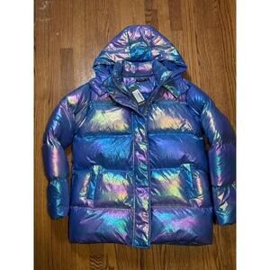 NWT NastyGal Metallic High Shine Padded Hooded Jacket Cabincore Winter Glam Sz 4